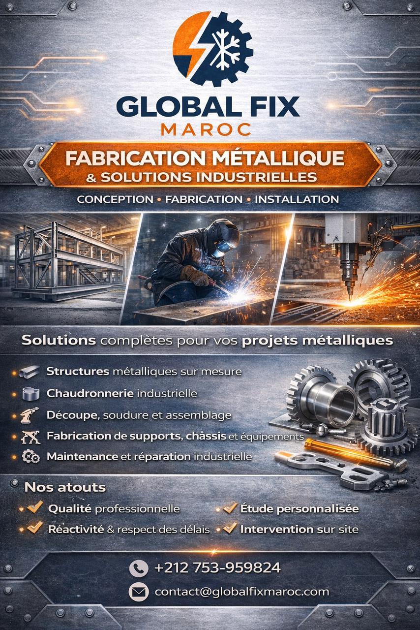 Fabrication métallique Maroc - chaudronnerie soudure structures - Global Fix Maroc